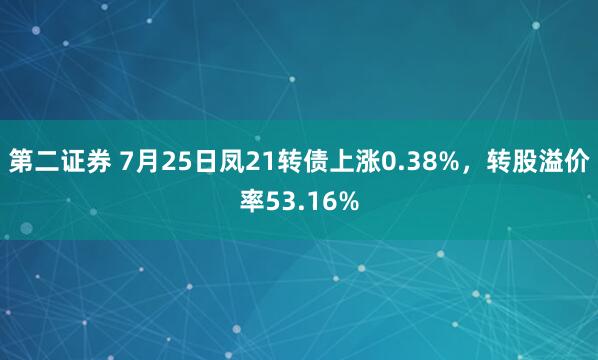第二证券 7月25日凤21转债上涨0.38%，转股溢价率53.16%